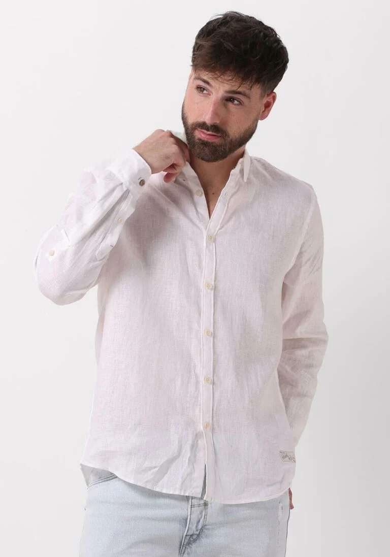 SCOTCH & SODA witte scotch & soda casual overhemd linen shirt with roll-up