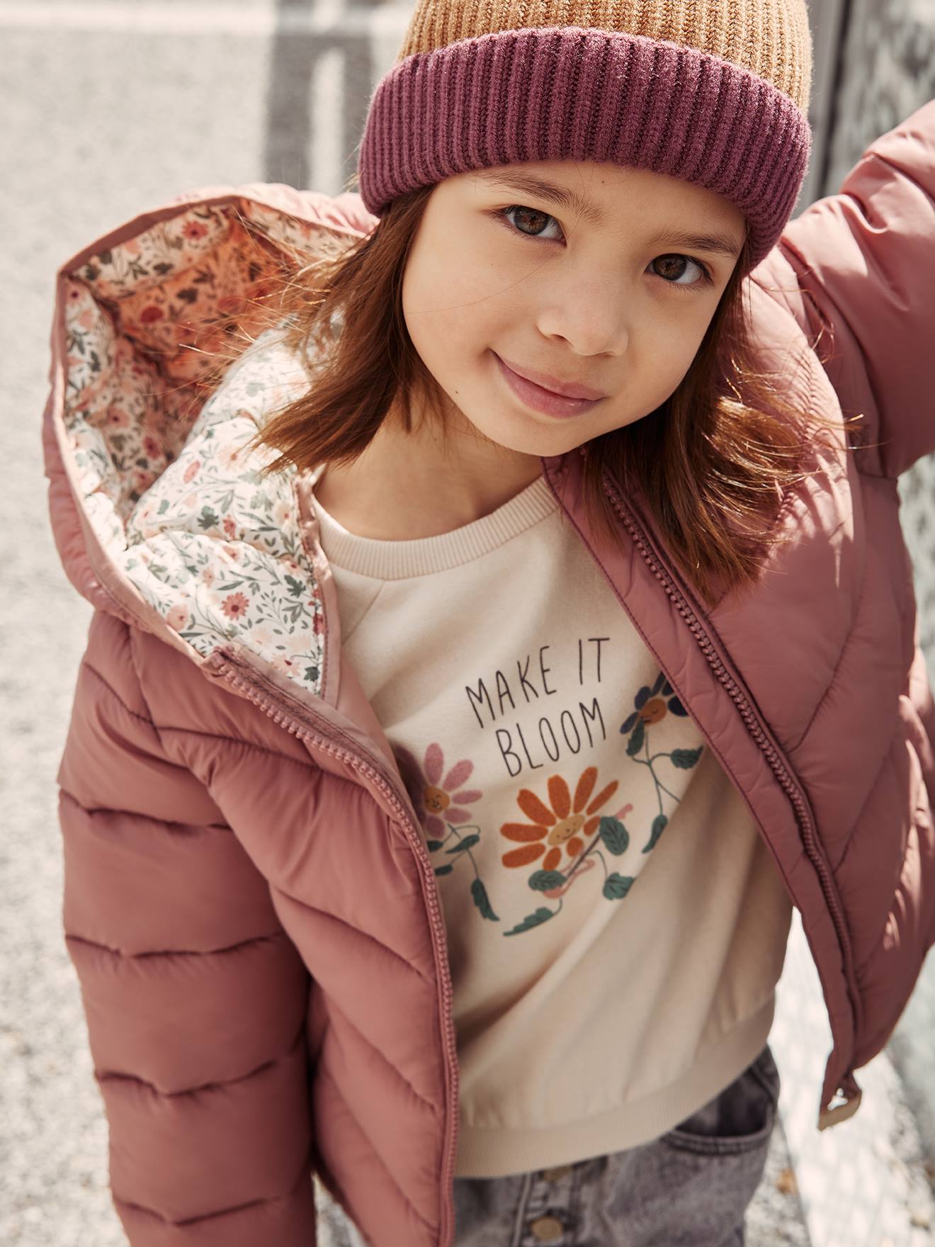 Jaqueta acolchoada leve com capuz Lichen para meninas