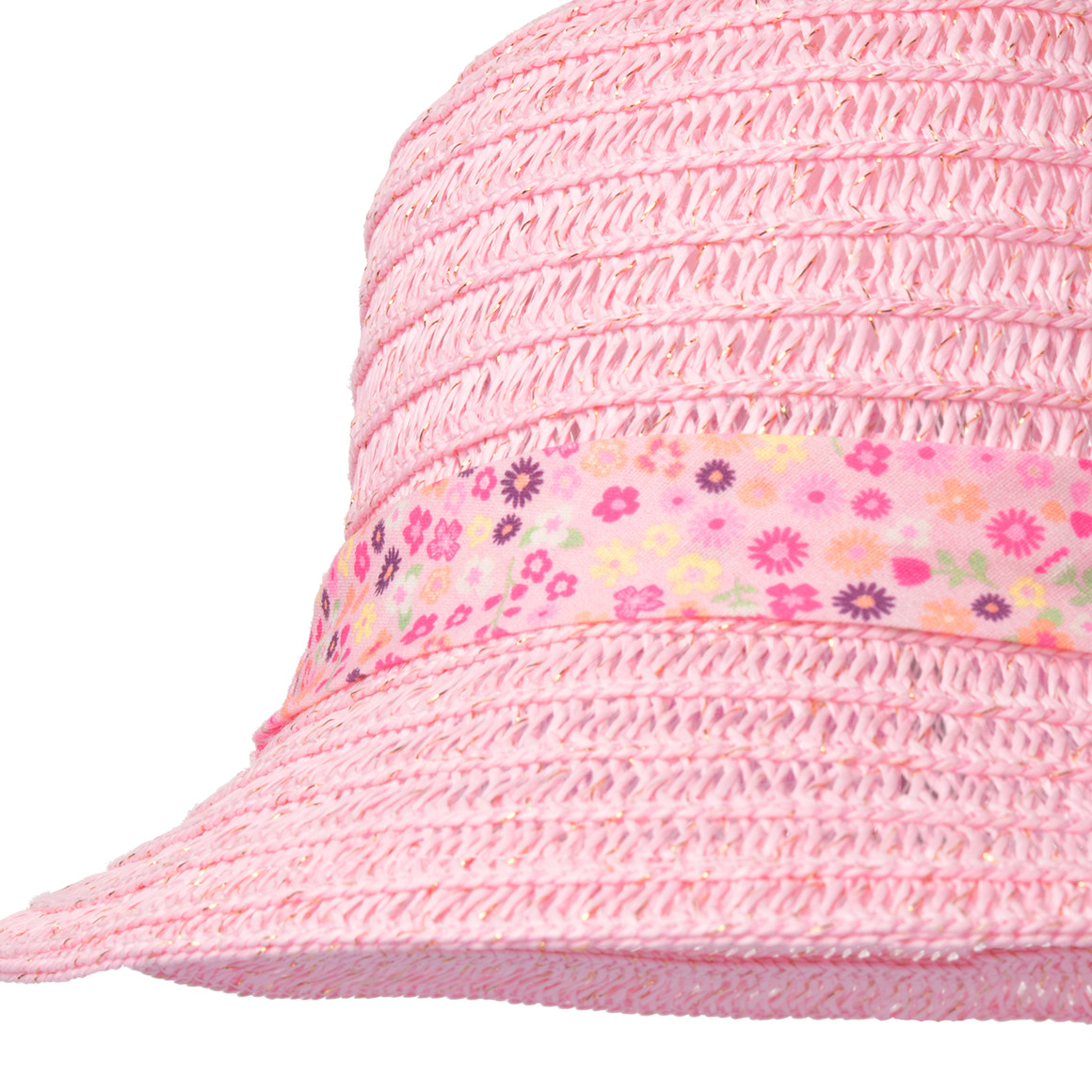 Strohhut mit floralem Band rosa