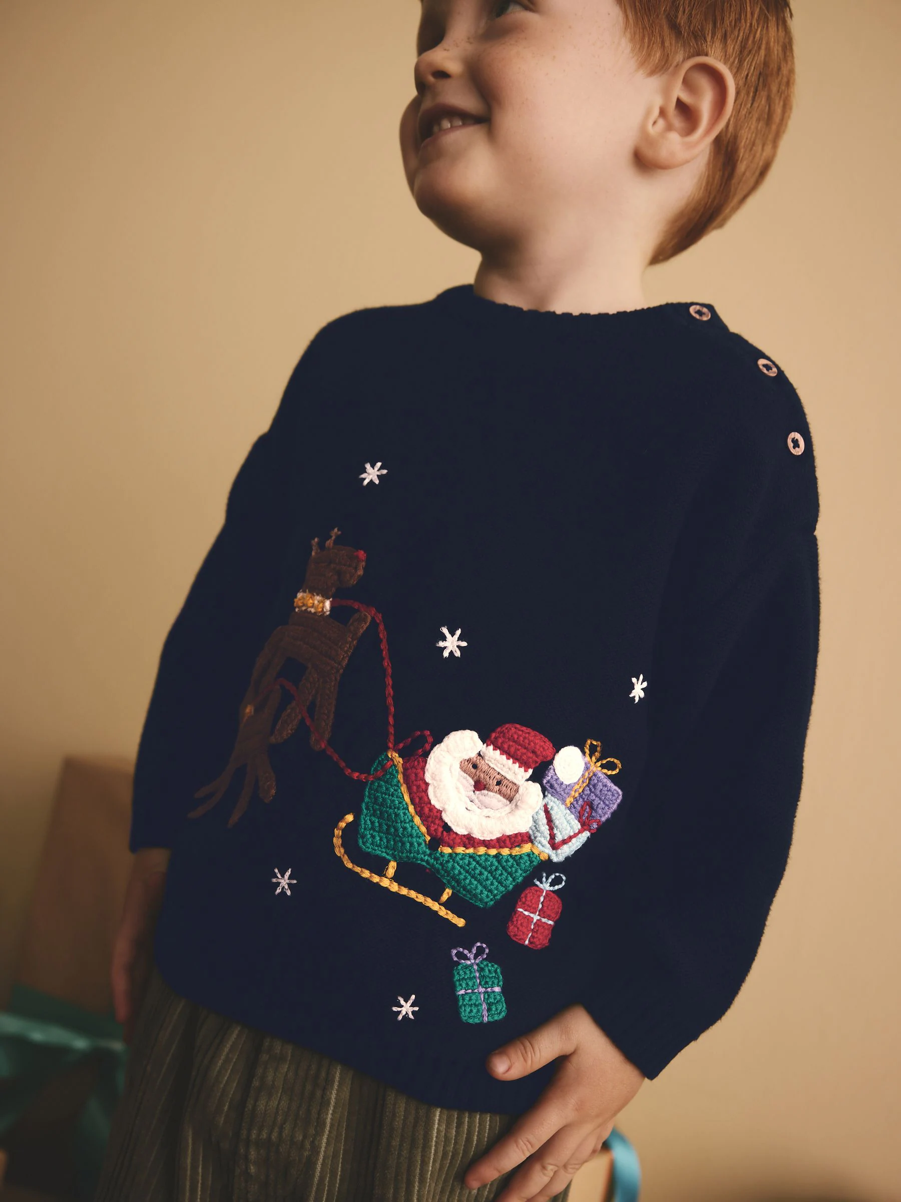 Marineblauw kerstman rendierslee - 100% katoenen Kersttrui (3mnd-7jr)