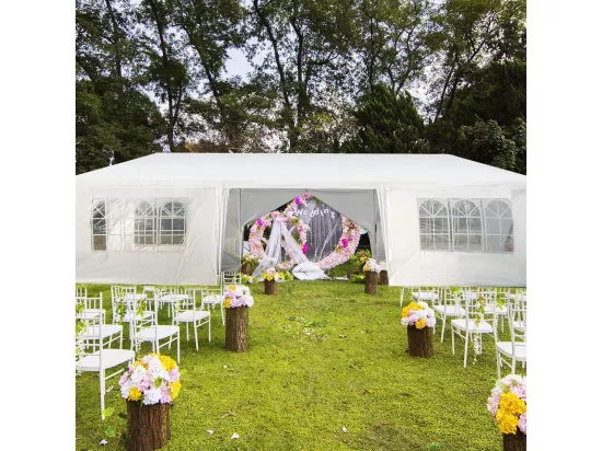Tonnelle de Jardin Extérieur/Barnum 3x9m-27㎡ Tente de Réception Imperméable avec 8 Parois Amovibles