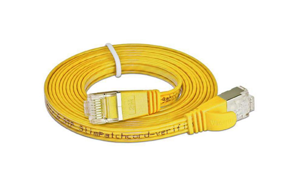 Slimpatchkabel RJ-45 - RJ-45, Cat 6, STP, 20 m, GelbGeschirmtes Twisted-Pair-Kabel (STP) mit Klinkenschutz