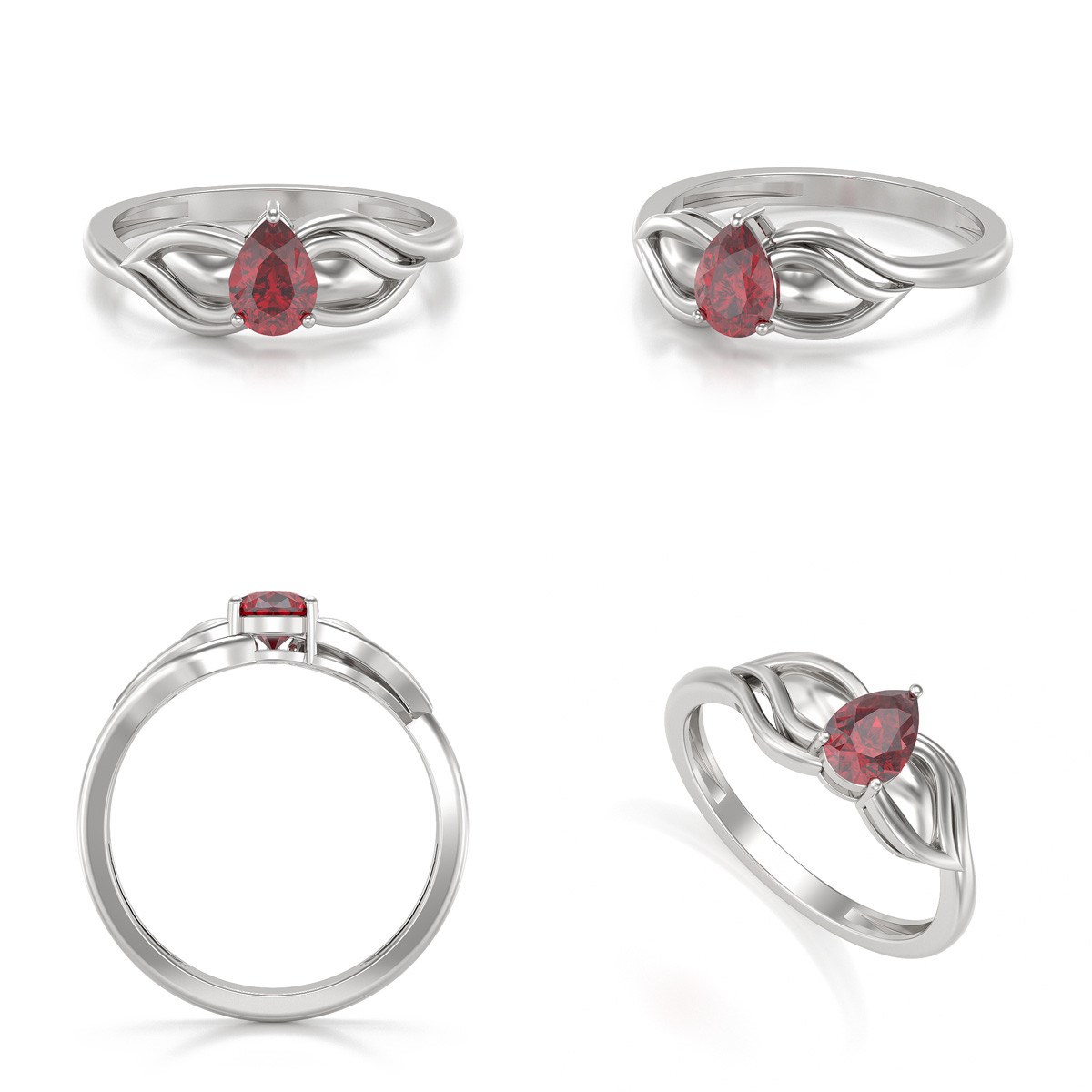 Bague ADEN Solitaire Or 585 Blanc Rubis 1.92grs