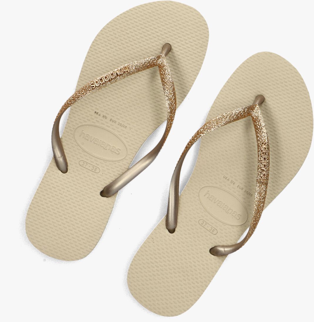 beige havaianas teenslippers slim glitter ii