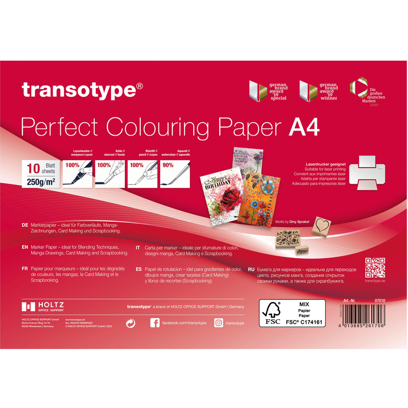 Transotype Zeichenpapier Perfect Colouring Paper, A4, weiss, 10 Blatt