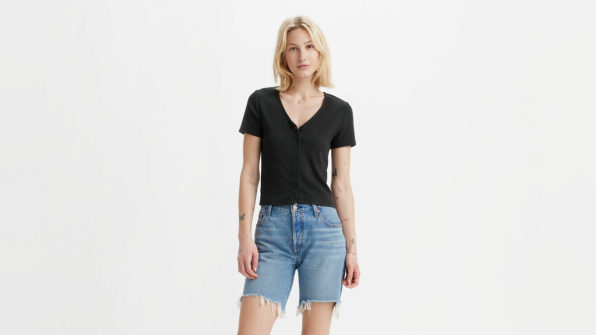 Camiseta curta com decote em V da Levi's
