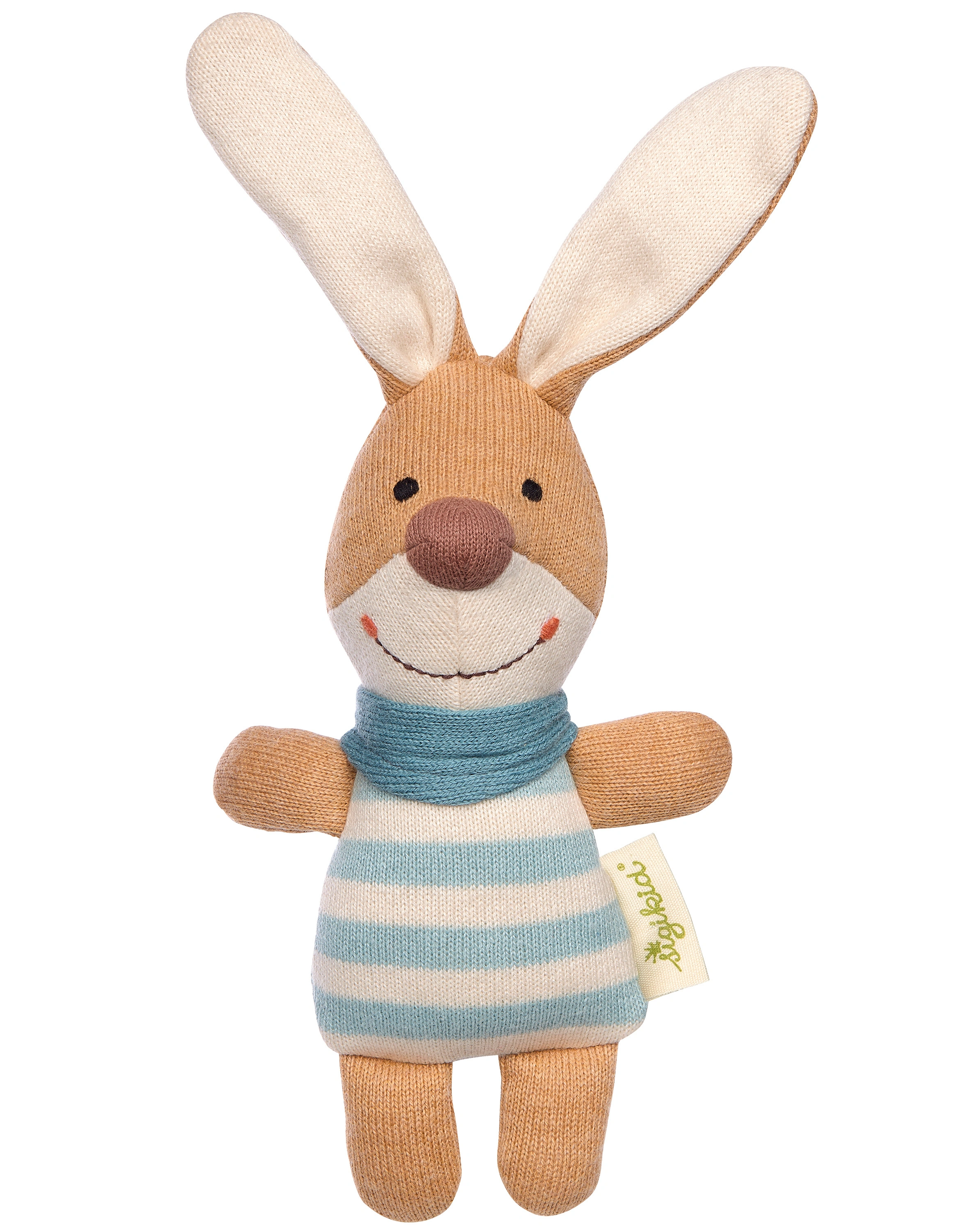 Strick-Greifling HASE in blau/beige