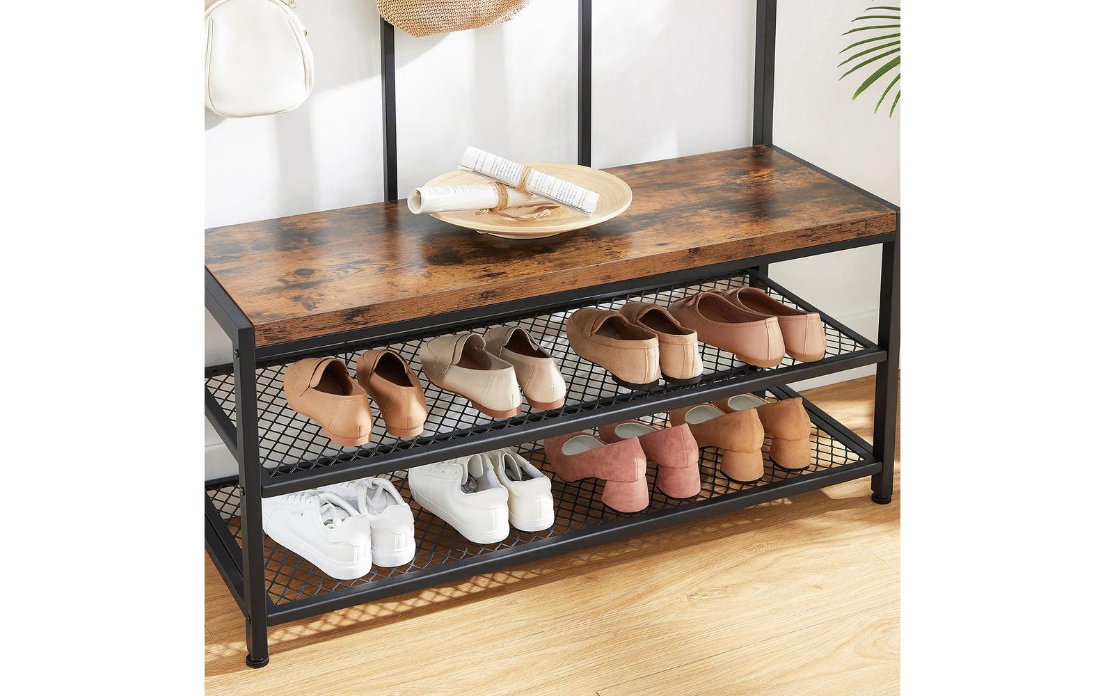 Wandgarderobe 100 cm x 184 cm, Braun/Schwarz<br>Garderobe mit Schuhregal