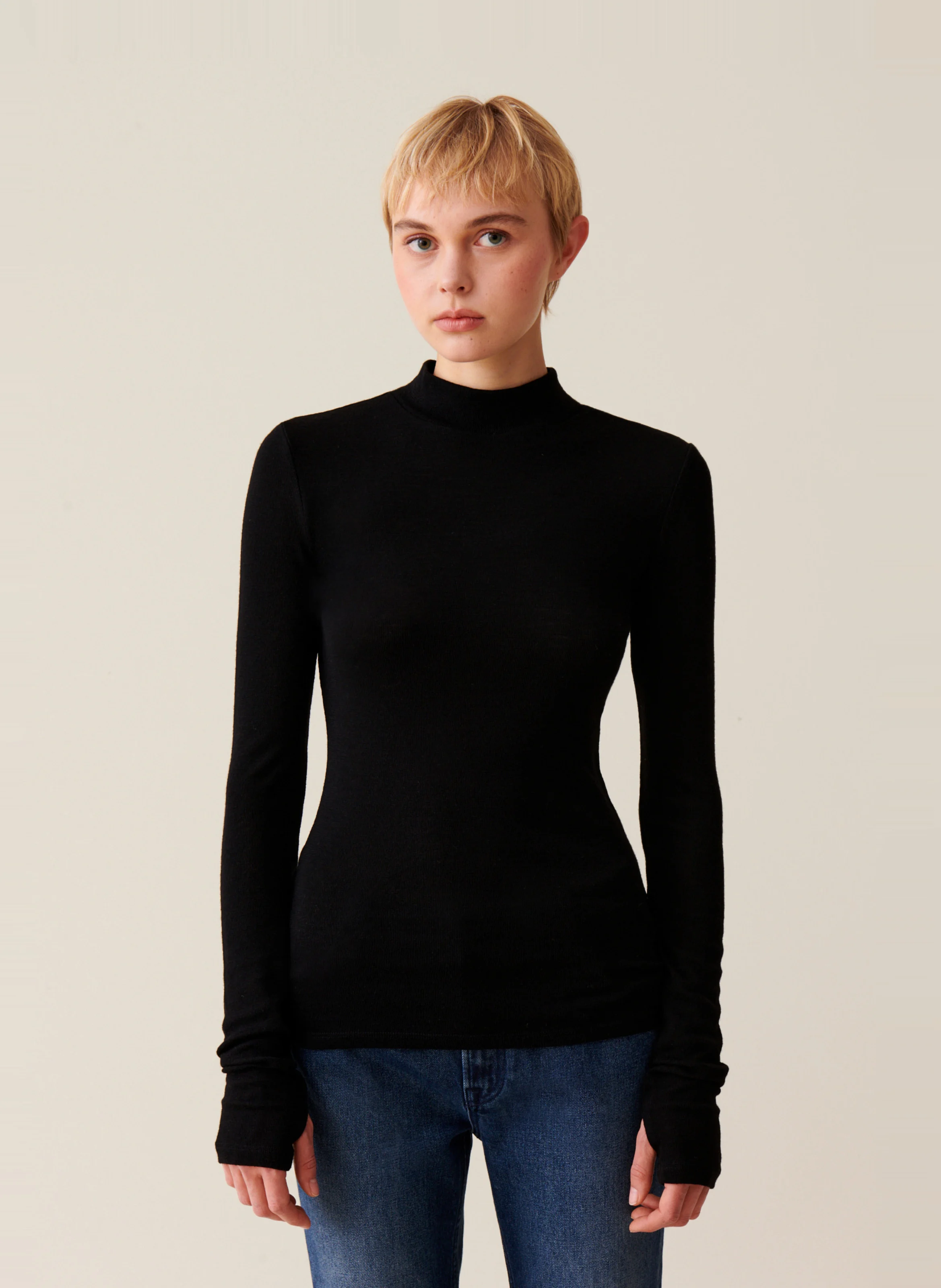 Top en laine manches longues | Noir