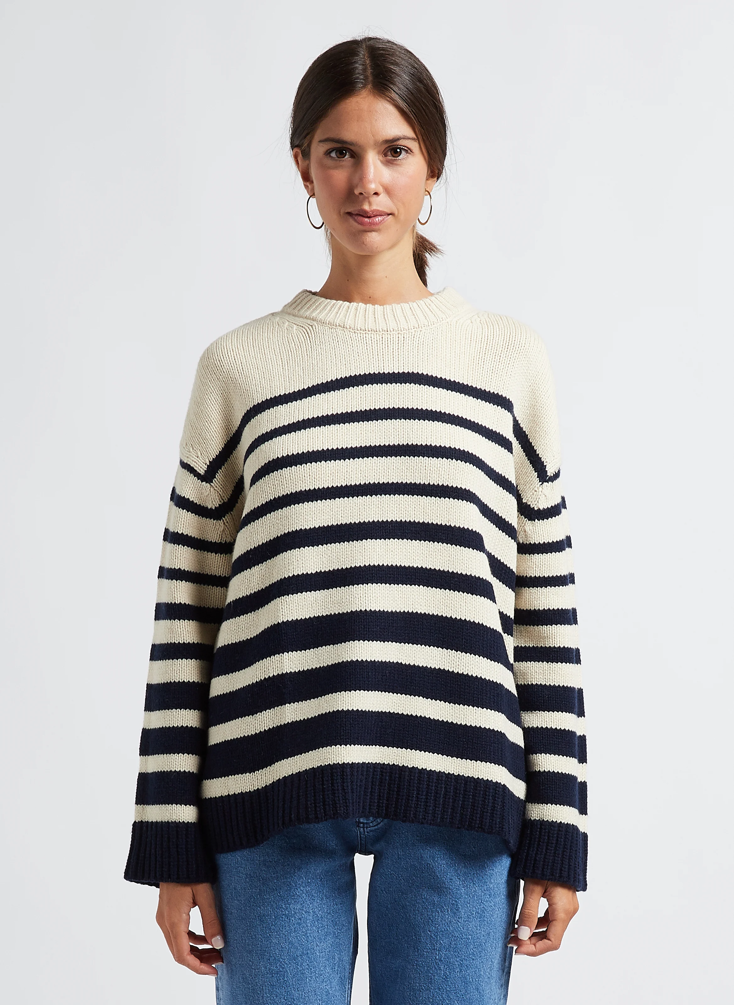 PULL POPEYE - Pull col rond rayé en laine mélangée | Blanc