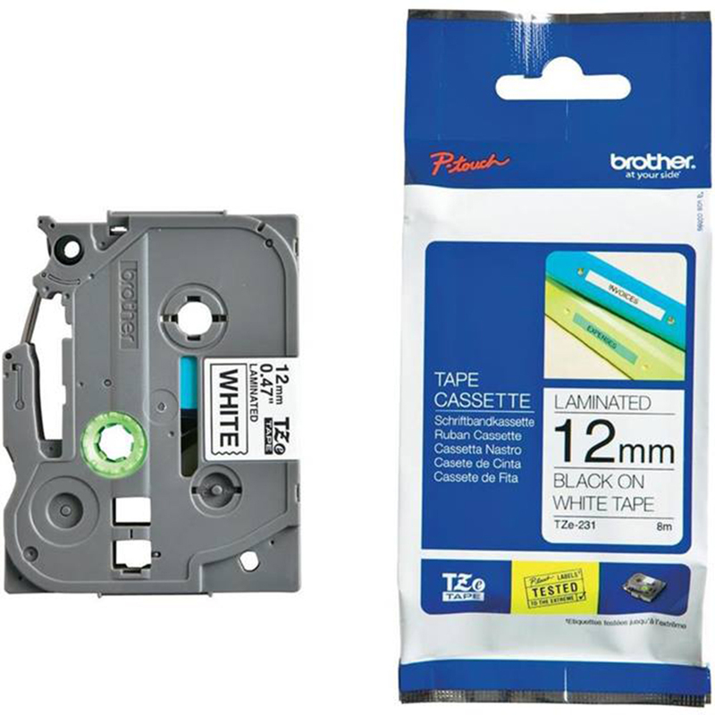 Brother P-Touch Band TZe-231, 12 mm, schwarz auf weiss