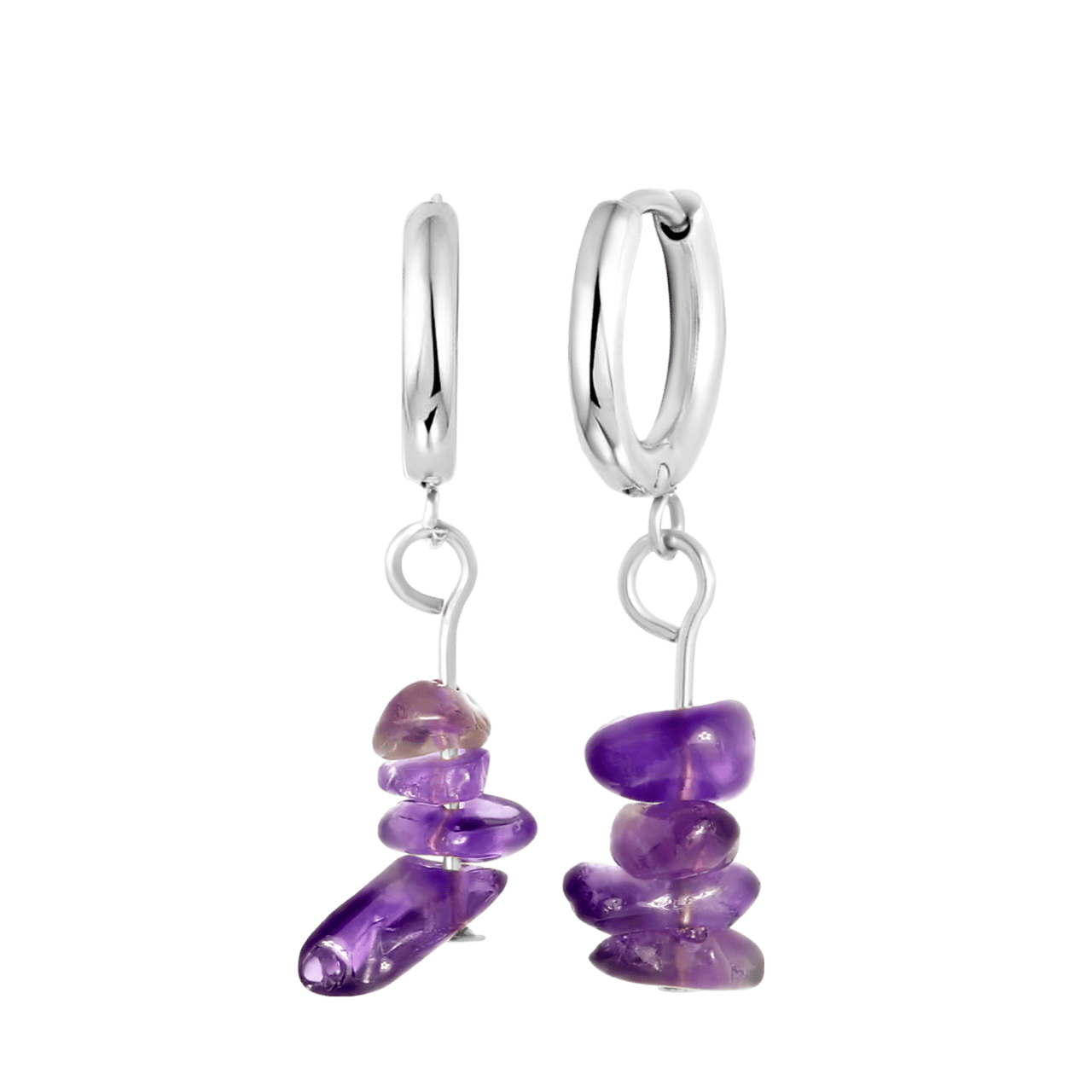 Stalen oorbellen met amethyst