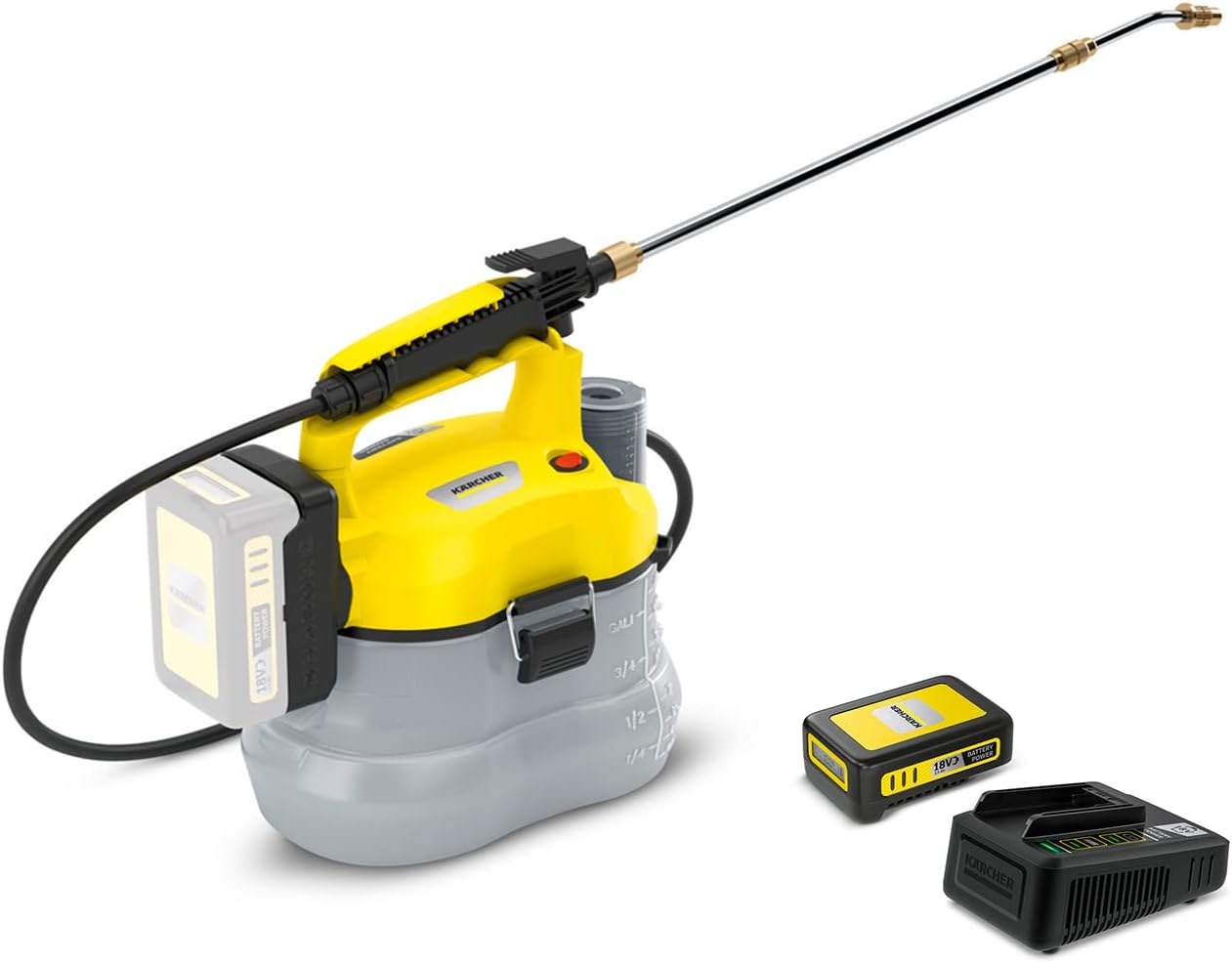 Kärcher 18 V Akku-Drucksprüher PSU 4-18, Druck: max. 3 bar, Fördermenge: 30 l/h, Schlauchlänge: 1,2 m, Behälter: 4 l, Teleskoplanze: 45-75 cm inkl. 18 V Starter Kit 18/25