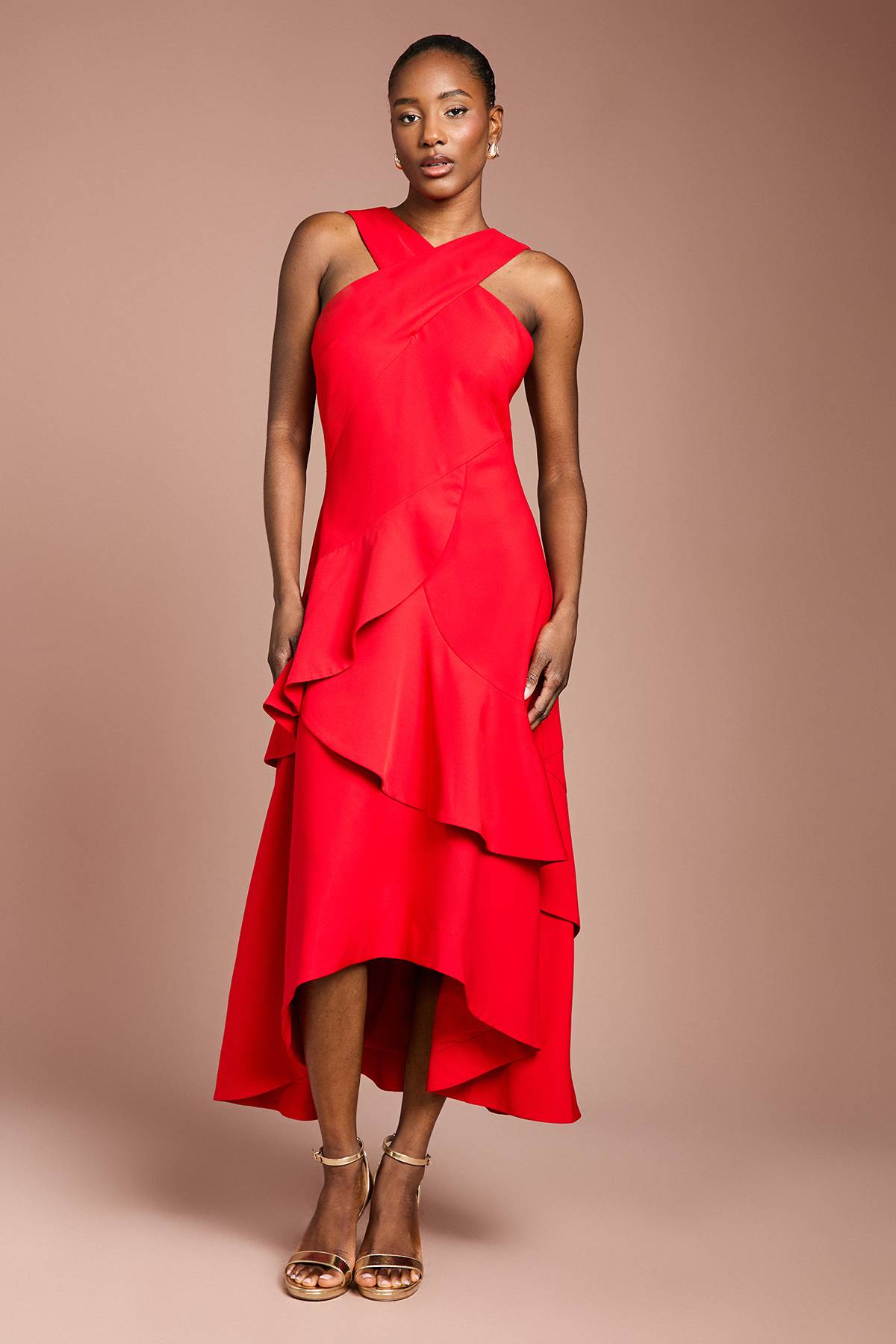 Coast Robe Midi En Crêpe À Volants Et Encolure Croisée