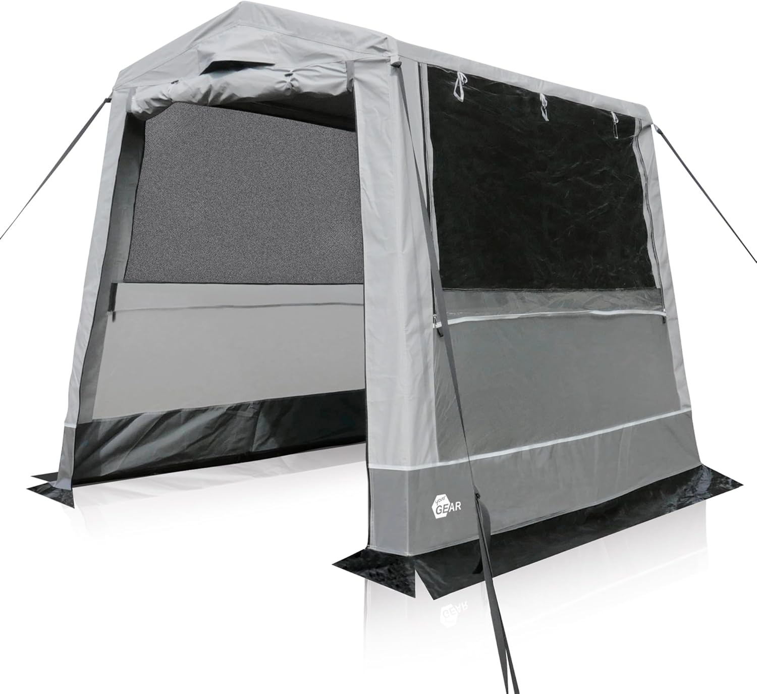 your GEAR Zelt Trient Multi Storage - Küchenzelt & Gerätezelt 240x180x200 cm, wasserdicht, Winterfest, PVC Dach und Wände, UV 50+, 2 Fenster, stabile Stahlrohre, Outdoor Zelt für Camping & Garten
