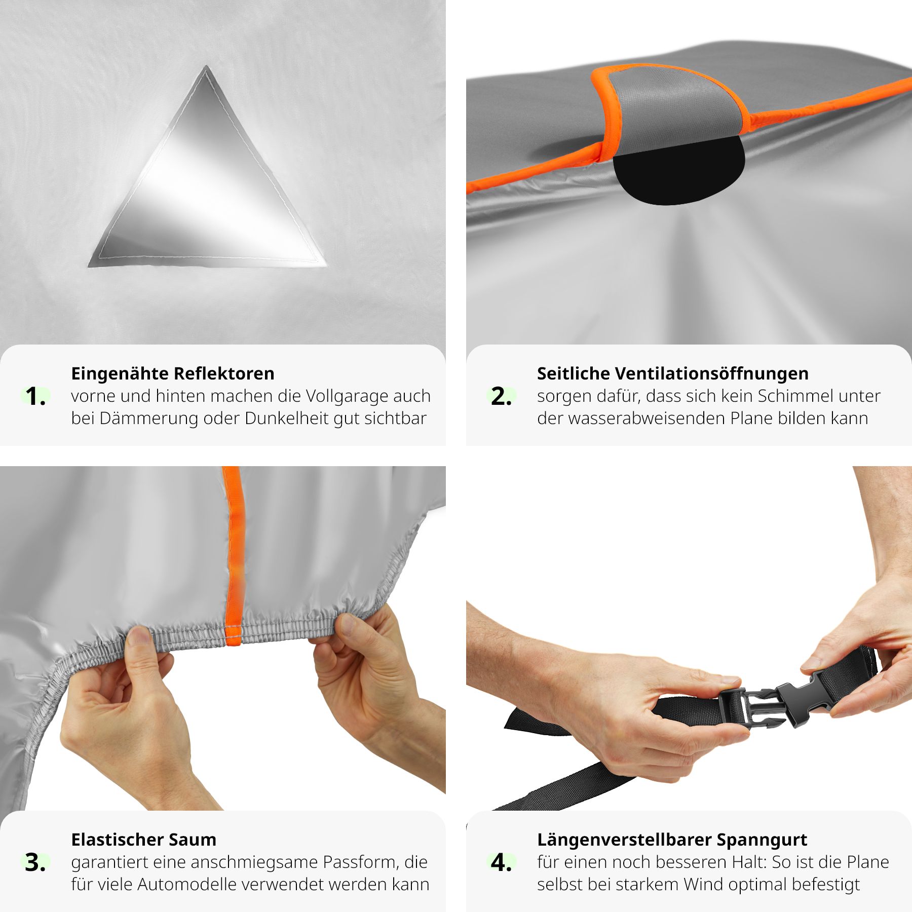 tectake® Autoplane, wasserdicht und atmungsaktiv, mit 4 mm Schaumstoffschicht, elastischer Saum und längenverstellbarer Spanngurt, inklusive Aufbewahrungstasche