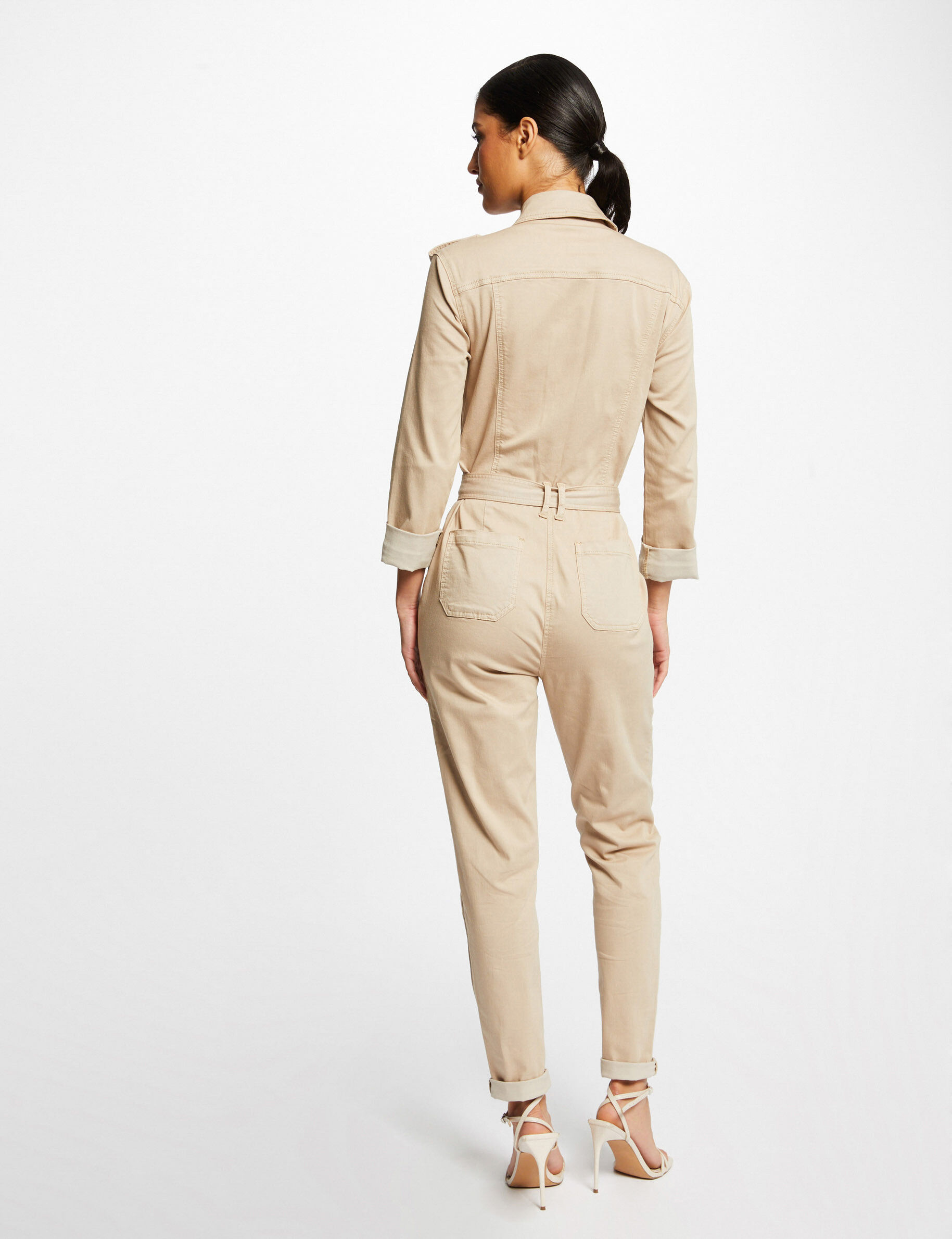 Combinaison droite ceinturée beige femme - beige