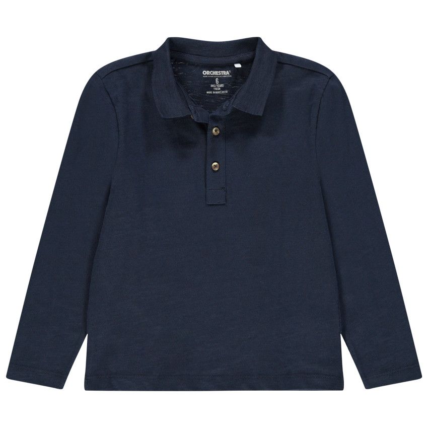 Polo manches longues uni en coton bio - Bleu marine