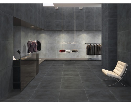 Porseleinen steengoed wand- en vloertegel Cementine 60 x 120 x 0,9 cm antraciet mat R10B
