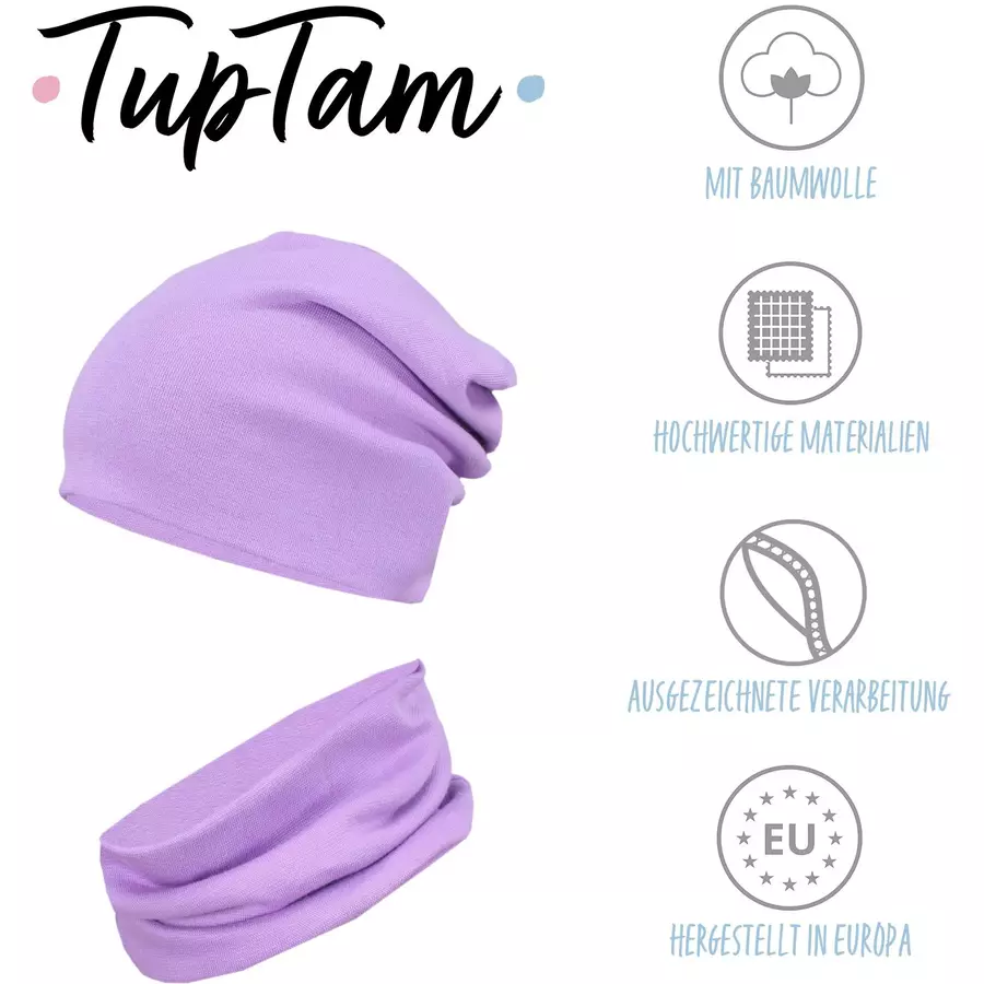 TupTam Unisex Kinder Beanie Mütze Schlauchschal Set violett