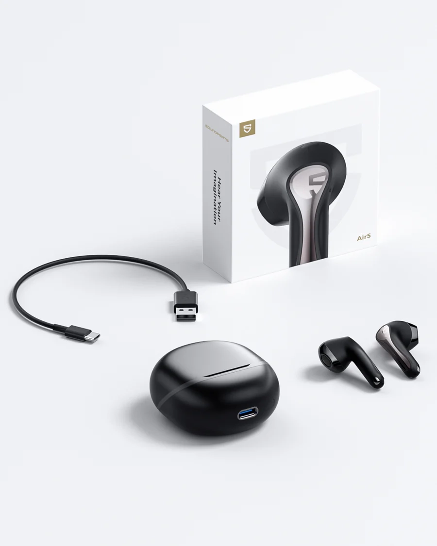 Air 5 Semi-In-Ear Wireless Bluetooth 5.4 Kopfhörer Headset 30 Stunden Spielzeit mit Ladecase / Noise Cancelling (B0DC5ZR9N7) - Schwarz