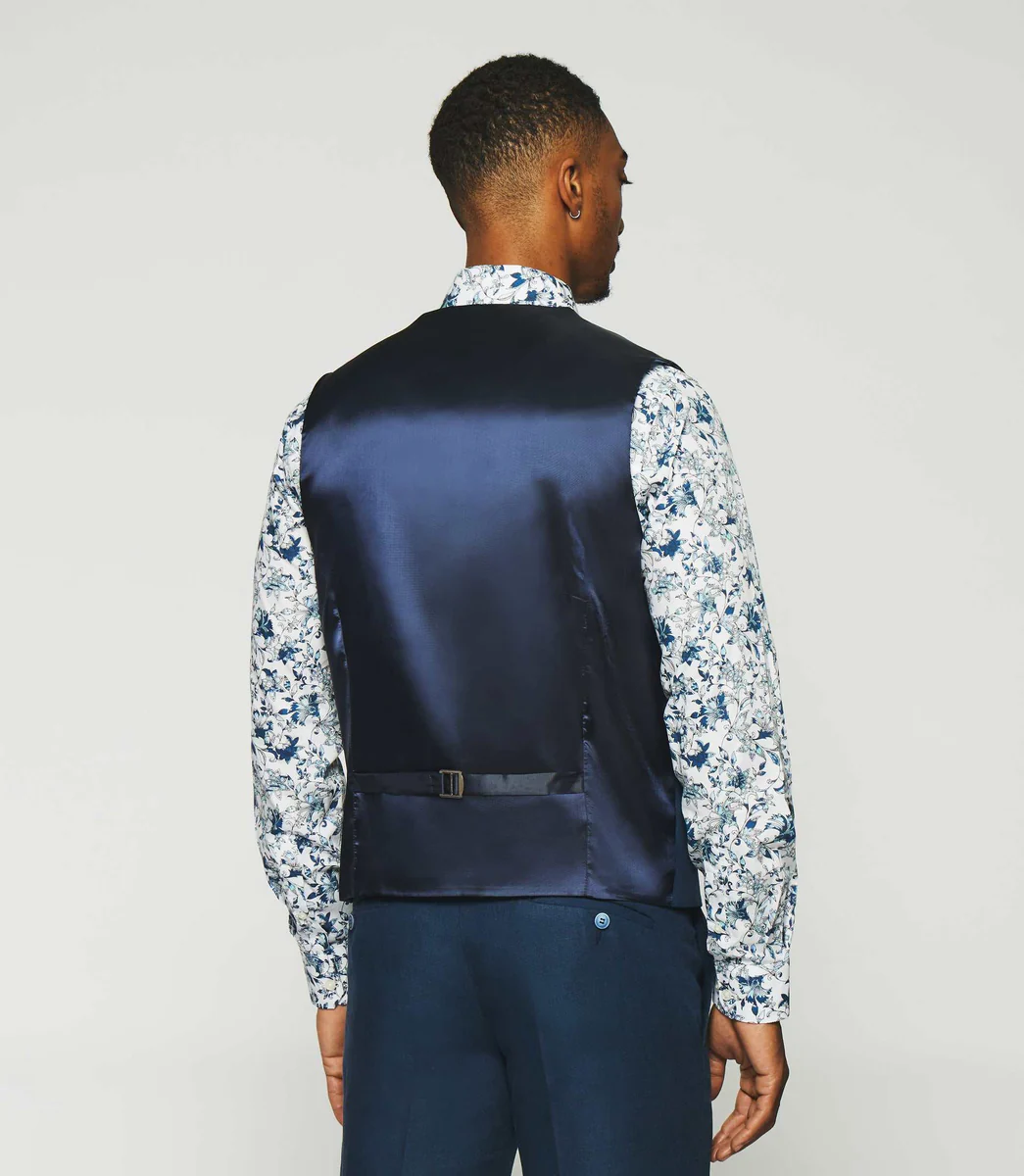 Gilet de costume en lin marine JCELESTE