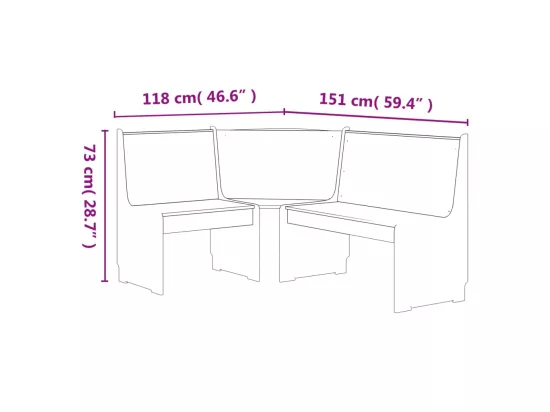 Banc d'angle REINE 151 cm blanc bois de pin solide