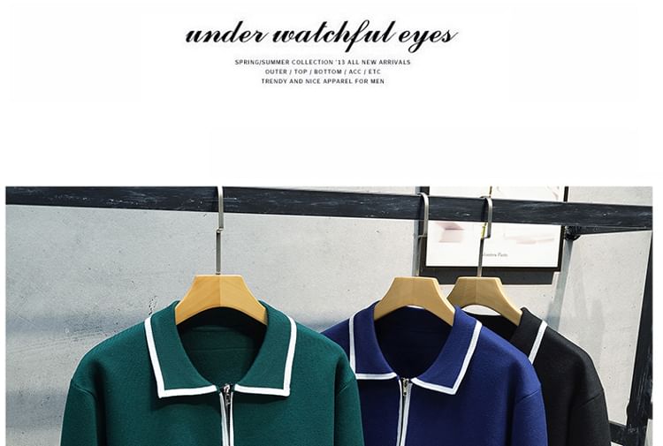 Phoneus - Tweekleurige cardigan met kraag en rits