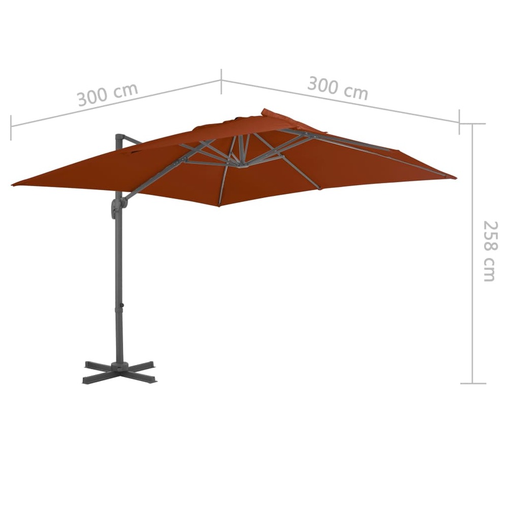 Parasol déporté avec mât en aluminium 300 x 300 cm terre cuite