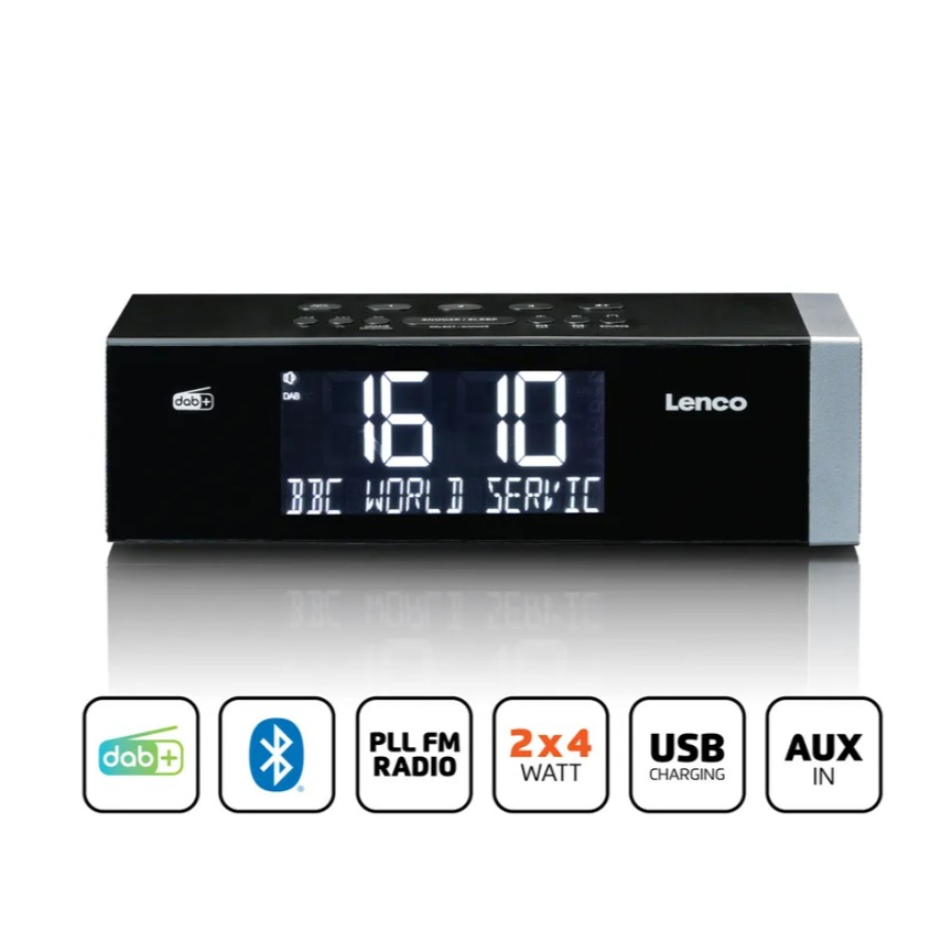 Digitaler Stereo Radio Wecker Funkgesteuertes Uhrenradio mit DAB  / FM / Bluetooth / USB Ladefunktion (CR-640BK) - Schwarz