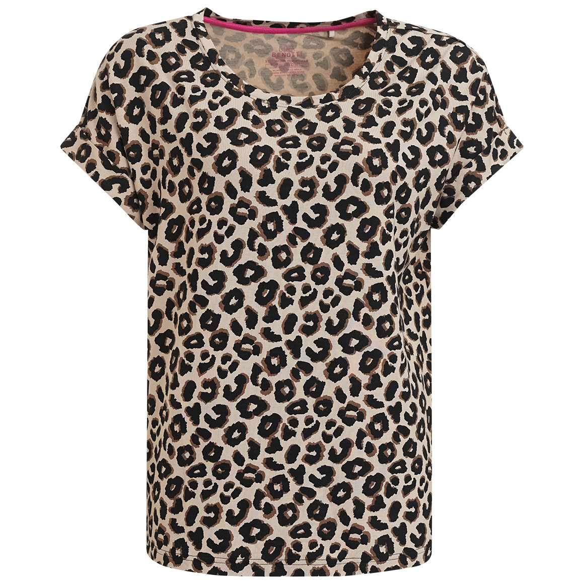 Gina Benotti Damen T-Shirt mit fixierten Turn-ups beige / schwarz