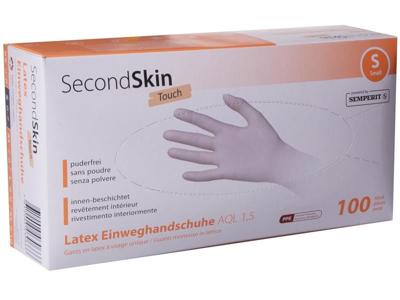 SecondSkin Einweghandschuh Latex Touch S, Beige, 100 Stück Latexhandschuh Einweg