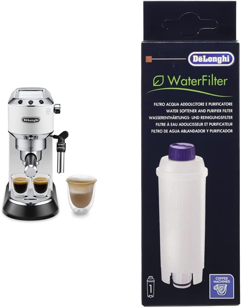 De'Longhi Dedica Style EC685.W, Machine à Café à Pompe en Acier Inoxydable Pour Café Moulu ou Dosettes, Machine à Espresso et Cappuccino, Réservoir de 1,3L, Système Anti-goutte, Blanc