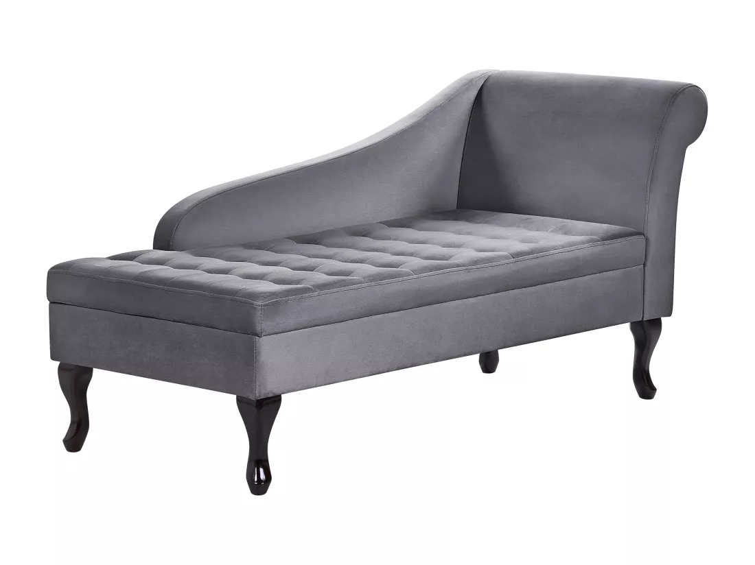 Chaise longue côté droit en velours gris foncé avec rangement PESSAC