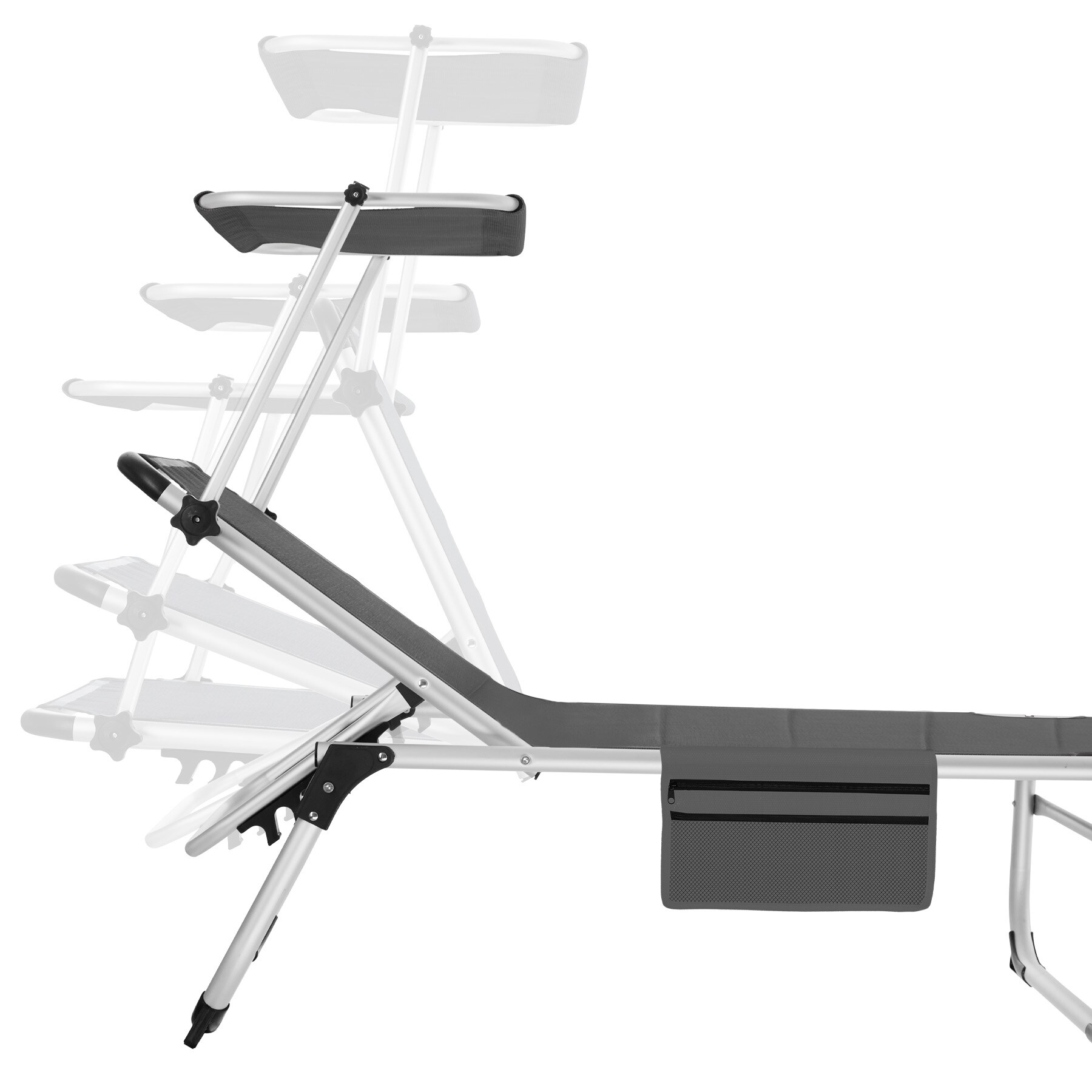 tectake® Sonnenliege, gepolstert, klappbar, 6-fach verstellbare Rückenlehne mit Kopfpolster, 220 x 60,5 x 34 cm, mit Seitentasche