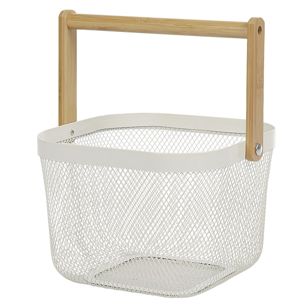 Corbeille à fruits maille métal blanc avec anse naturel