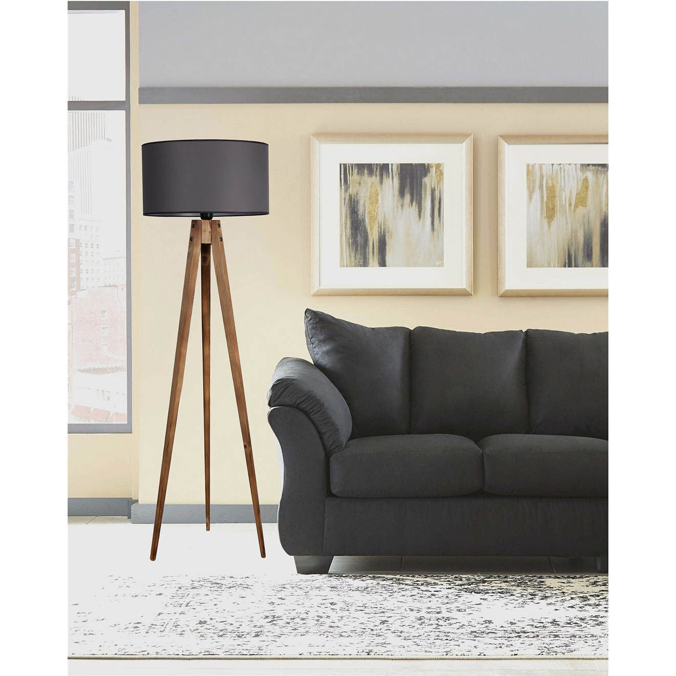 Opviq Lampadaire Tripod brun/gris - D.45x153 cm