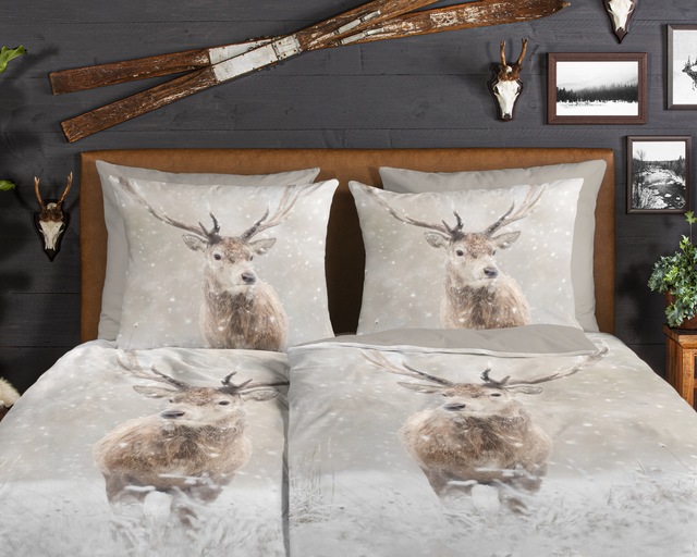 good morning Wendebettwäsche »Snowydeer« 2 Stk. tlg. Flanell, Biber, Baumwolle, Winter, Warm, Wendeoptik, Reh, Hirsch, Sand
