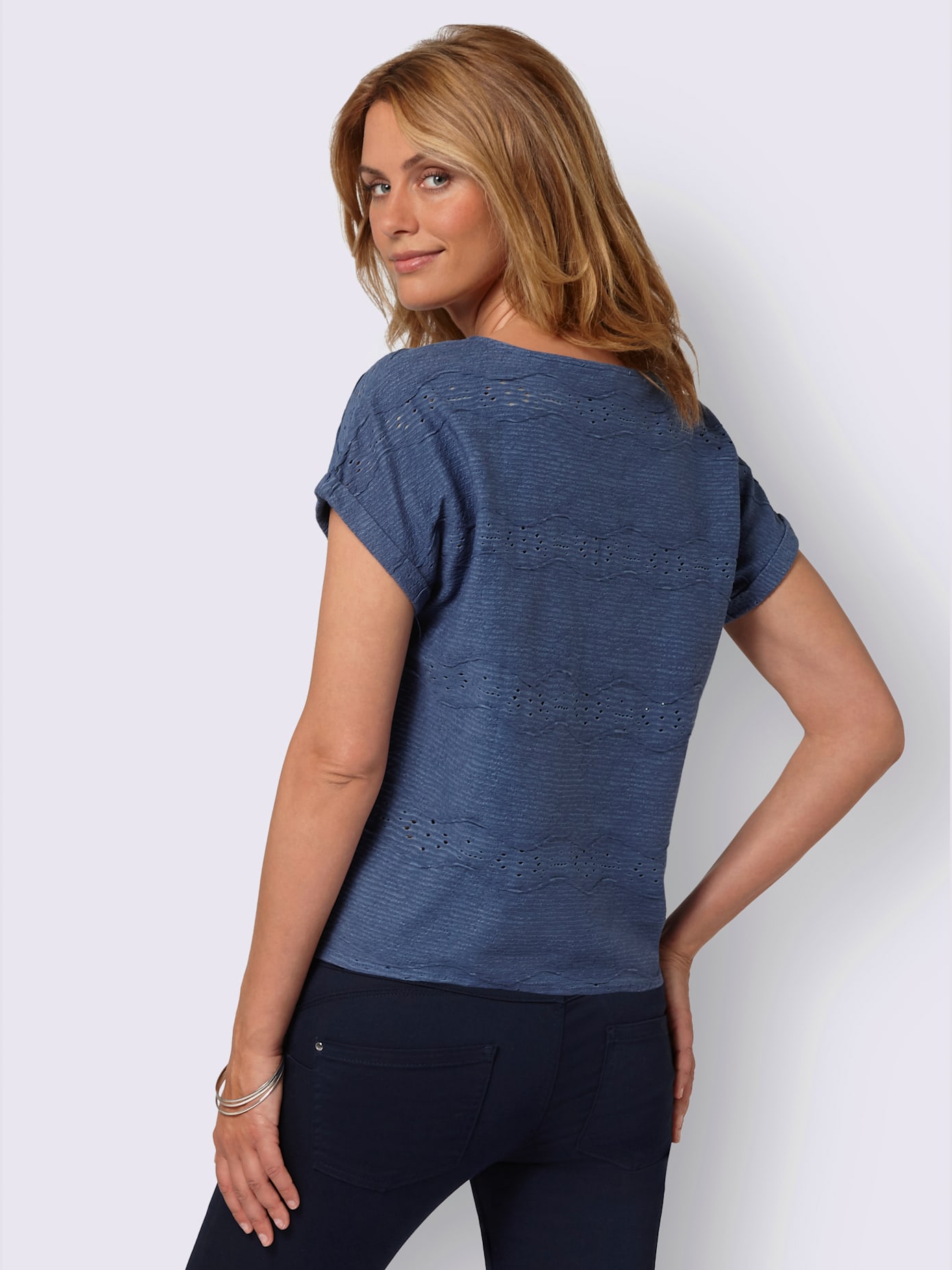 T-shirt à encolure ronde jacquard en jersey tendance