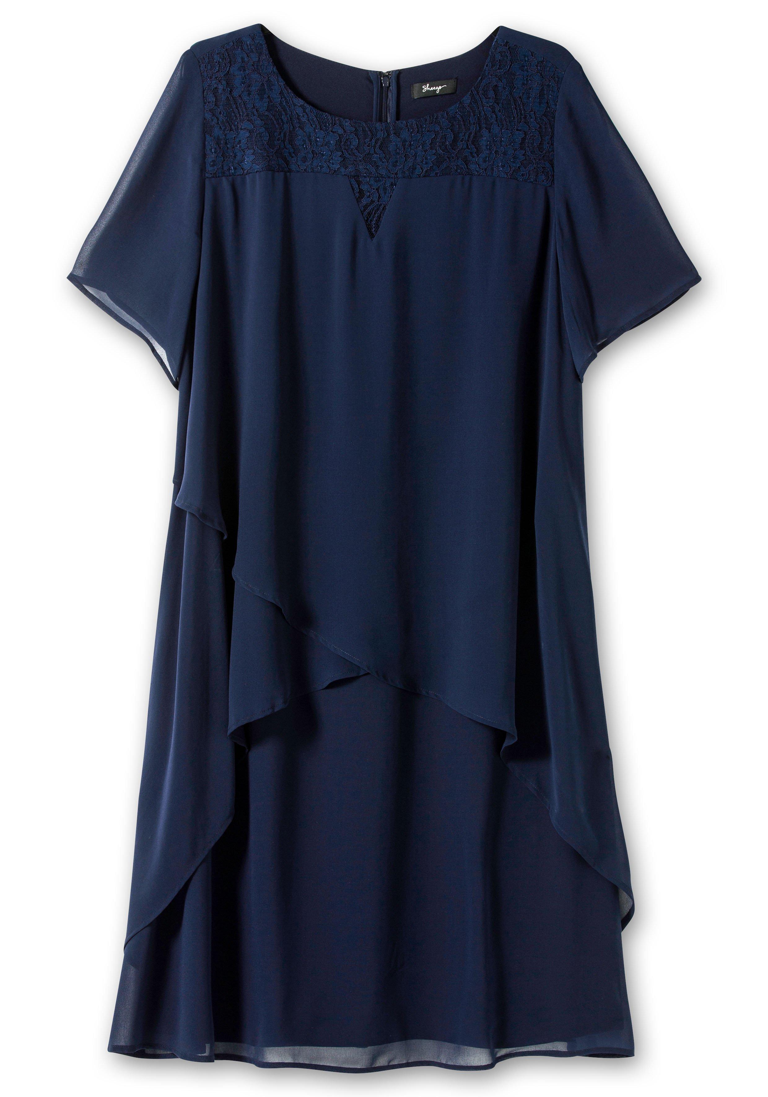 Cocktailkleid mit Spitzen-Einsatz, aus Chiffon