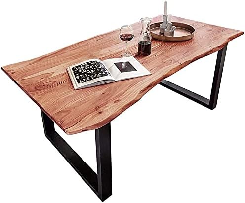 SAM Baumkantentisch 140x80 cm Quarto, Akazienholz massiv + naturfarben, Esstisch mit schwarzem U-Gestell, Esszimmertisch/Holztisch Industrial-Design, Tischplatte 26 mm