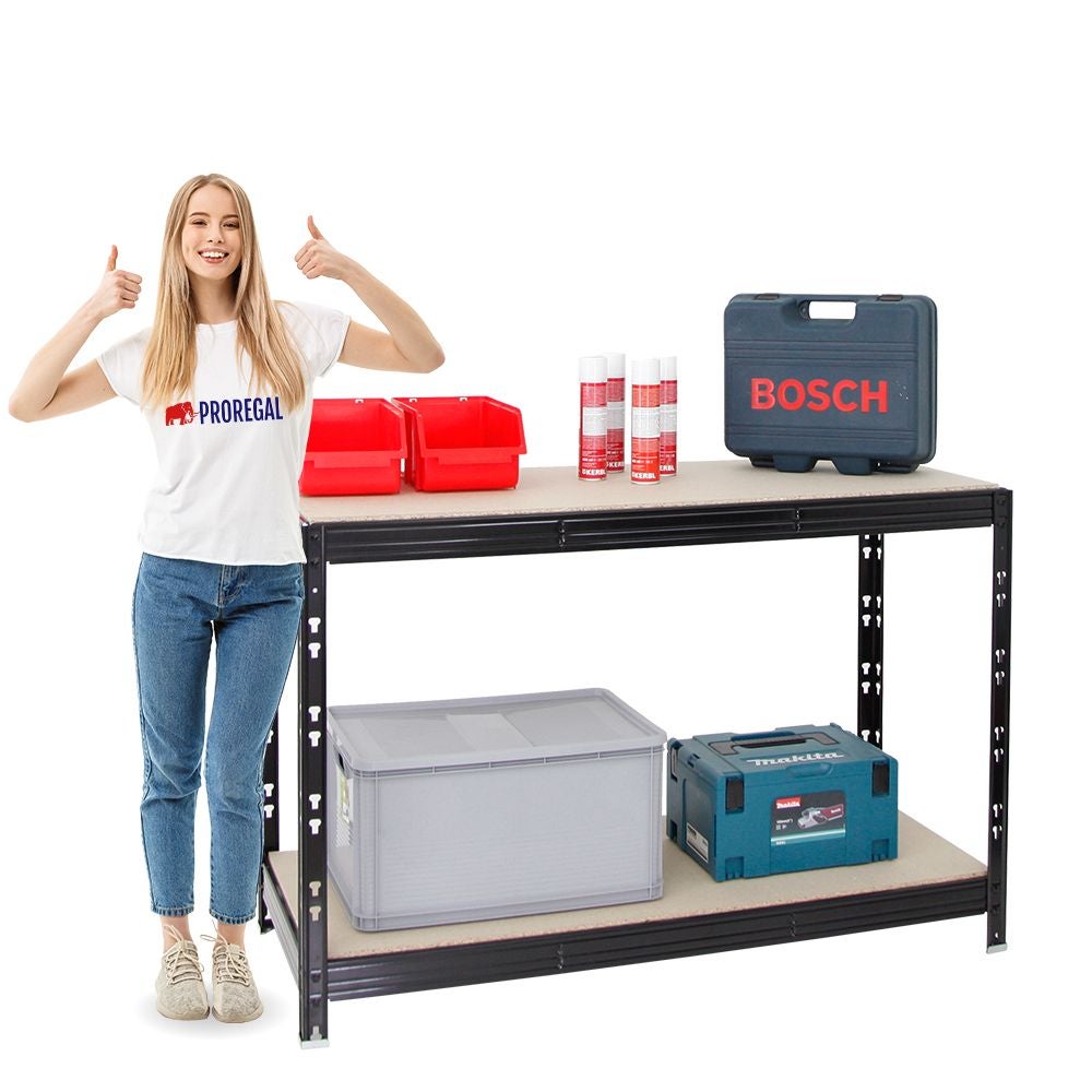 PROREGAL Mega Deal 3x Tiger Werkbank HxBxD 90 x 140 x 60 cm Plankbelasting 300 kg Zwart