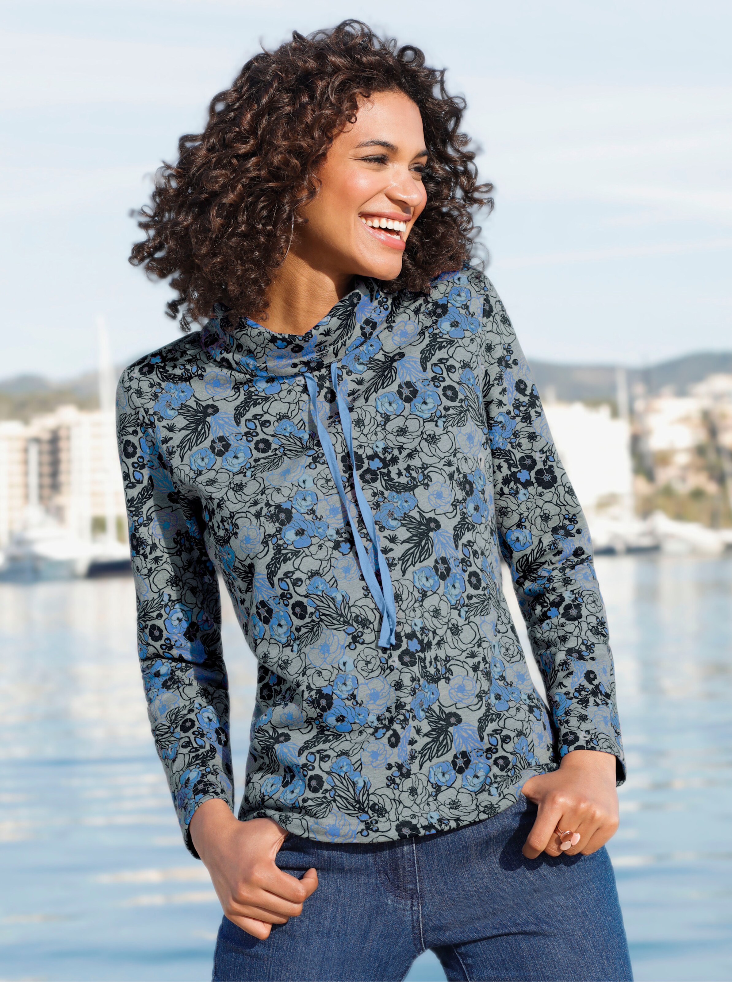 Sweatshirt mit Blüten-Druck