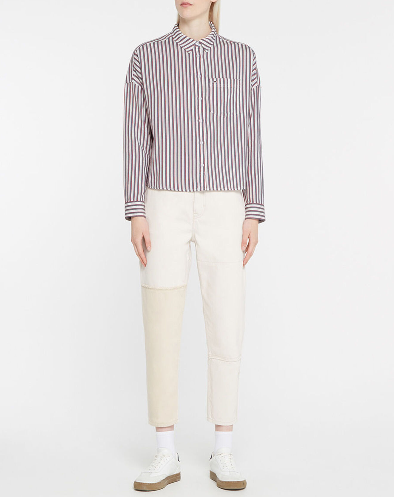 Tommy Jeans Chemise Regular 100% Coton Bio Boxy à rayures blanc/bleu/rouge