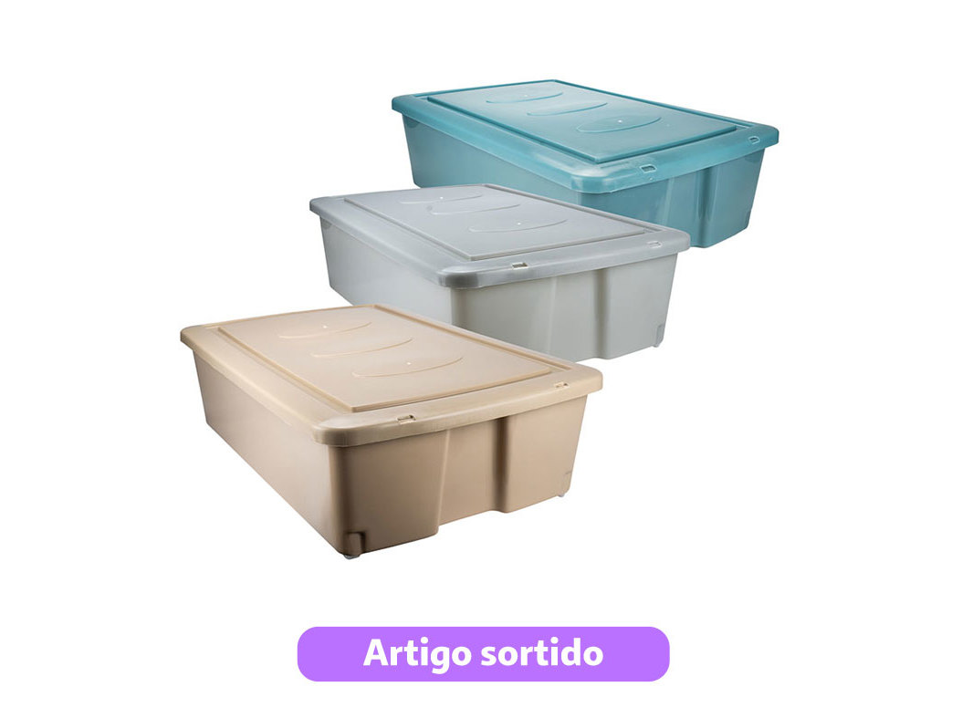 CAIXA DE ARRUMAÇÃO COM TAMPA E RODAS FAPIL 30L 60X40X18CM CORES SORTIDAS