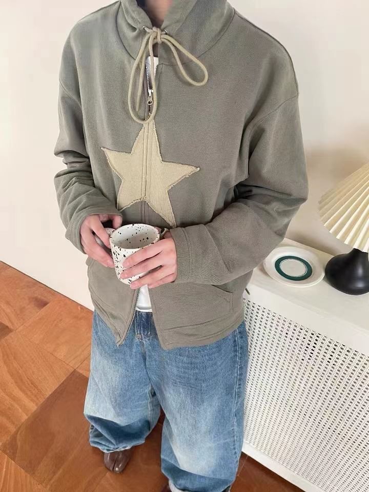 naocy.n - Oversized hoodie met geborduurde sterren en rits