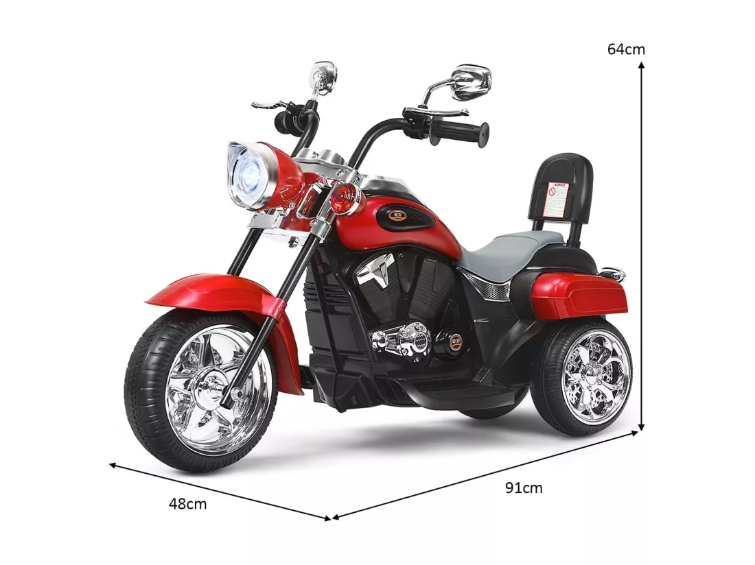 Moto Électrique 6V pour Enfants Scooter avec 3 Roues Effet Sonore et Lumineux, 3Km/h Max, 3 Ans + Style de Chopper Rouge