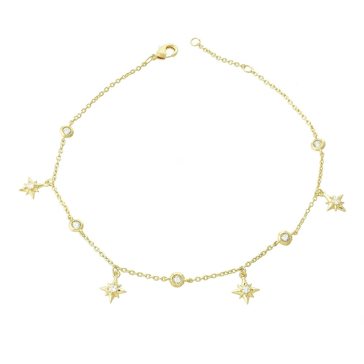 Chaîne de cheville étoiles pendantes et oxyde de zirconium Plaqué OR 750 3 microns