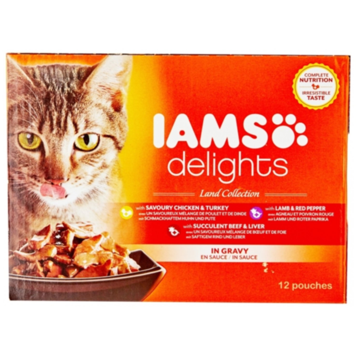 Iams Delights Katzenfutter in Sauce Fleisch 12x85g