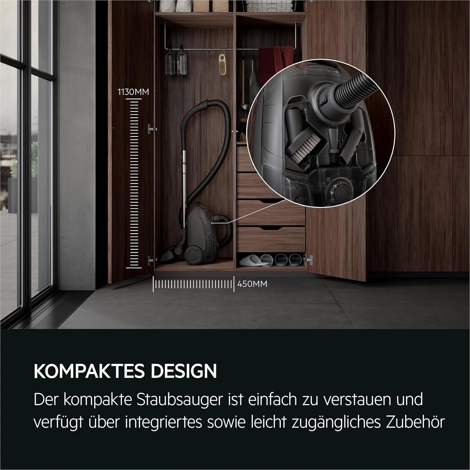 AEG CLEAN 5000 Staubsauger mit Beutel, hohe Saugleistung, aus Recyclingkunststoff, AllFloor Bodendüse mit Klicksystem, 2in1 Multifunktionsdüse, 8,5m Aktionsradius, waschbarer Hygiene-Filter, AB51C1DB